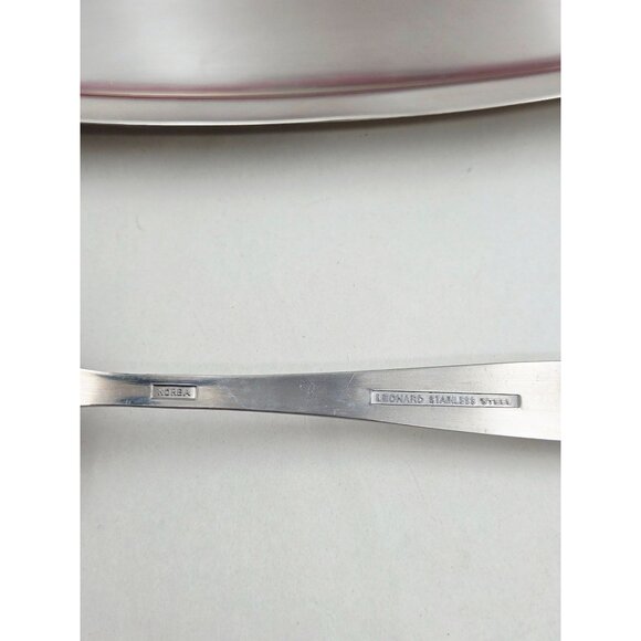 Vintage Cranberry Serving Set Leonard Stainless Steel Spoon & Tray in Box - Picture 4 of 11